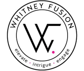A black and white logo of the company whitney fusion.